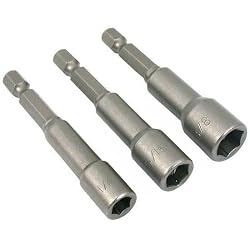 3 Standard Magnetic Nut Driver Bits Power Drill Tool