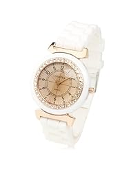 Sports Watches for Ladies Wrist Watches Golden Smooth Dial, GENEVA Crystal Quartz Silicon/Rubber Band