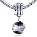 Black Murano Pink Rose Dangle European Beads Glass - Pandora Bead & Bracelet Compatible