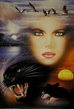 Women and Black Cat - Vintage Fantasy Art Poster