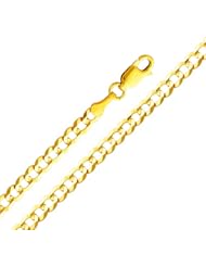 14K Yellow Gold 3.6mm Concave Curb Cuban Chain Bracelet with Lobster Claw Clasp - 7.5" Inches