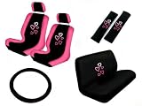 11 Piece Auto Interior Gift Set - 2 Multicolor Red and Pink Hearts Front Low Back Bucket Seat Covers, 2 Multicolor Red and Pink Hearts Head Rest Covers, 1 Multicolor Red and Pink Hearts Steering Wheel Cover, 2 Multicolor Red and Pink Hearts Shoulder Harness Pressure Relief Cover