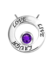 Original Star K (tm) Live/Love/Laugh Circle of Life Pendant with February Birthstone Round 7mm Simulated Amethyst in 925 Sterling Silver