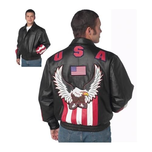Leather Bomber Jacket - USA Eagle Solid Genuine Leather Bomber Jacket
