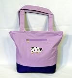 Waterproof Purple Embroidered Pig Canvas Bag Zipper Closure 19 x 16 x 5