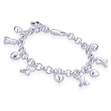 Sterling Silver Rolo Heart & X Charm Bracelet 7.5