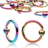 Rainbow Titanium Anodized Captive Bead Ring 12 Gauge, 1/2 Inch and 5mm Ball