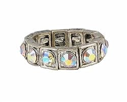 Ring - R35 - Swarovski (tm) Crystal Stretch - Square Style - Size Med ~ Clear AB (Irridescent)