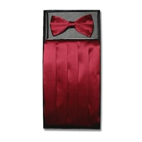 SILK Cumberbund and BowTie BURGUNDY Mens Cummerbund and Bow Tie Set