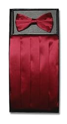 SILK Cumberbund & BowTie BURGUNDY Men's Cummerbund & Bow Tie Set