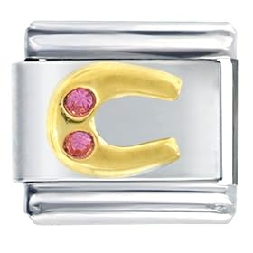 Pink Studded Horseshoe Italian Charms Bracelet Link by Pugster