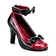 3 3/4 Inch Sexy High Heel Pump Shoes Ankle Cuff Thick Heel Skull Bows Gothic Shoes Burgundy Red