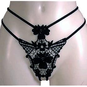 Black Lace Open Crotch String