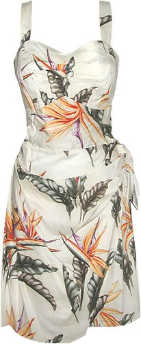 Bird of Paradise # 2 print - Hawaiian Sarong Dress in Cream - XS