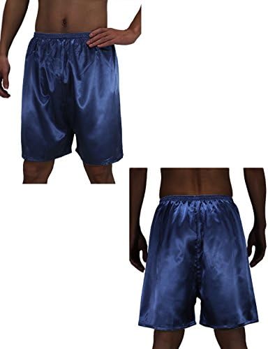 (Pack of 2) Mens Sleepwear - Silk Couture Boxer Shorts / Pajama Shorts M Blue & Burgundy