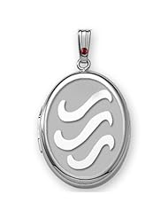 14k White Gold "H2O" Oval with a Birthstone Locket 5/8 inch x 3/4 inch Solid 14K White Gold