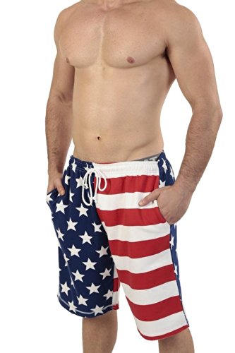 Men's Patriotic American USA FLAG Lightweight Fleece Sweatpants Shorts