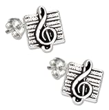 STERLING SILVER G-CLEF ON MUSICAL STAFF POST EARRINGS