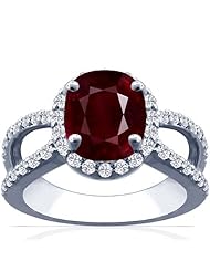18K White Gold Cushion Cut Ruby Ring With Sidestones