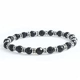 Silver Bali Beaded Genuine Onyx Stretch Bracelet