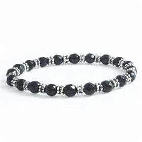 Silver Bali Beaded Genuine Onyx Stretch Bracelet by 
