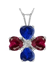 3.84 Ct Blue Created Sapphire Red Created Ruby 925 Sterling Silver Pendant