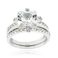 Sterling Silver Square CZ Wedding Engagement Stackable Ring Set