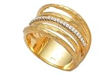 14K Yellow Gold Hand-Crafted Matte-Finish Designer Ring, Enhanced with Pave Set Diamonds.