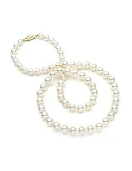36" AA+ Akoya Cultured Pearl Necklace 6X6.5mm with 14K Gold Clasp