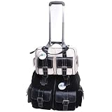 Jill.e Combo Weatherproof Large Black Rolling Camera Bag, (Leather & Black Suede) and Weatherproof Medium Bone Leather Camera Bag (Black Leather Trim)