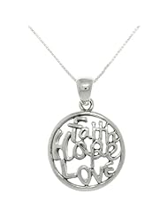Sterling Silver Faith Hope Love Pendant with 18 Inch Box Chain Necklace