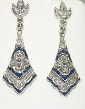 Antique Style Diamond and Natural Sapphire Earrings