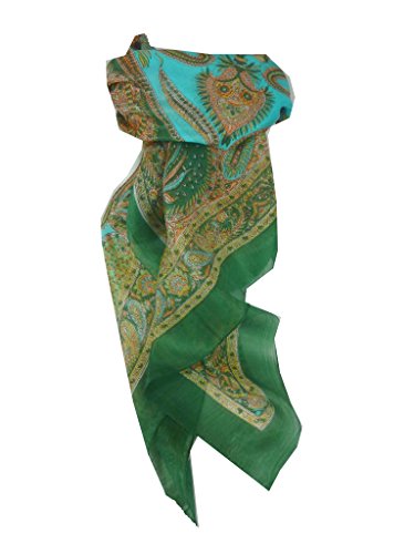 Silk Classic Range Scarf 100% Mulberry Silk Square Scarf Harisa Design in Dark Green from Pashmina & Silk