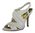 BCBGirls Lemon Womens Leather Heels Shoes Pleated Strappy Slingback Open Toe Sandals White