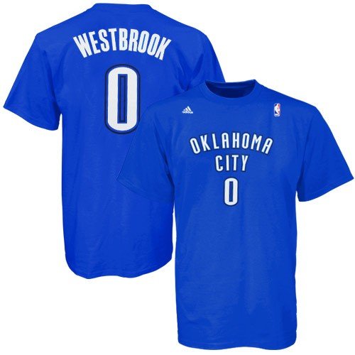 adidas Oklahoma City Thunder #0 Russell Westbrook Royal Blue Net Player T-shirt (Small)