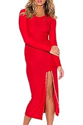 Long Sleeves Slit Polyester/Spandex Evening Dress/Prom Dress/Wedding Party Dress/Maxi Dress 