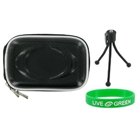 Hard Carrying Case (Candy Black) and Tripod for Canon PowerShot SD1200IS Digital Camera Pink/Red