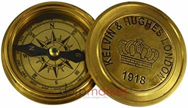 Dorpmarket Handmade 2 " Medium Size Kelvin &amp; Hughes Brass Poem Compass in Golden Look