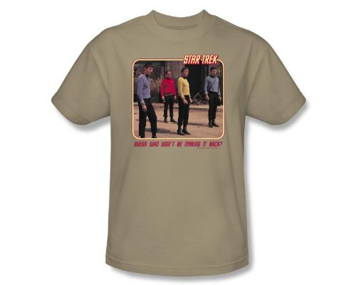Star Trek GUESS WHO WONT BE MAKING IT BACK Adult Khaki T-shirt