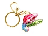 Colorful Hot Neon Pink Blue Enamel Handpainted Chameleon Reptile Lizard Keychain