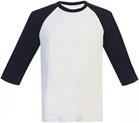 Men Baseball Athletic Crew Neck Reglan 3/4 Sleeve T Shirts WHT/BLK L