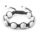 Mens White Howlite Gemstone 14MM Jabari Disco Ball Bracelet
