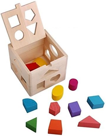 UniqueVC® Wooden Educational Learning Colorful Intelligence Shape Cognitive Sorting Cube Toy With 13 Holes Cube - Best Shape & Color Recognition Stacking and Matching Toys For Baby,Kids,Children - Can Also Be A Christmas Gift