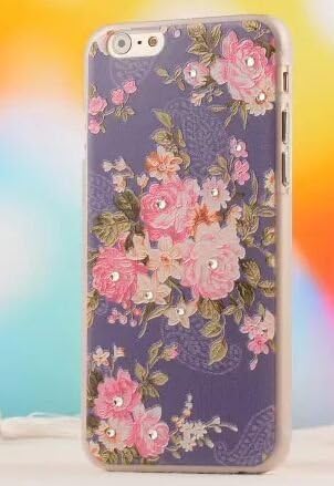 iPhone 6 Plus Case, VICI SKY® Plastic Fashion Transparent Diamond Cover Back Bling Crystal Case for iPhone 6 Plus 5.5 Inch Screen (Flowers-1)