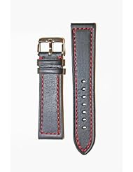 PANERAI Style 22mm Black with Red Stitching Watchband with Heavy Original Design S/S Buckle