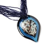 Sterling Silver 19 Blue, Green & Bronze Murano Glass Necklace w/ Extender
