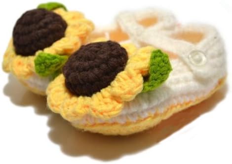 MKPLY Baby Newborn Infant Girls Crochet Knit Socks Crib Casual White Sunflower Shoes Prewalker 0-12M