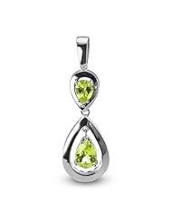 CleverEve Luxury Series Double Pear-Shaped Sterling Silver Pendant w/ 9mm & 7mm Genuine Pear Cut Peridot Stones