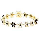 18k Yellow Gold Plated Sterling Silver Sapphire and Diamond-Accent Flower Bracelet, 7.25