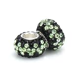 Bella Fascini Black & Peridot Green Vines Crystal Pave Beads, Made with Swarovski Crystal Elements, Solid Sterling Silver Core - European Bead Charms, Set of 2